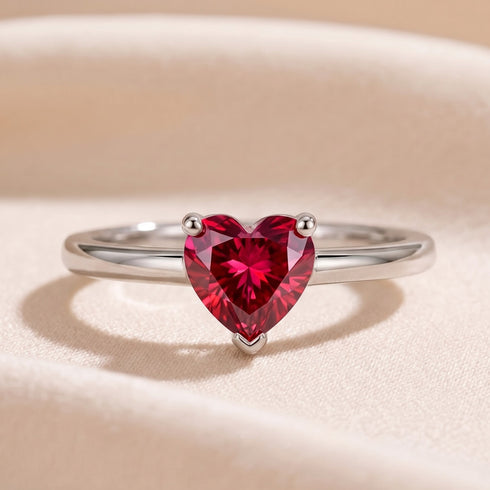 Zarkan 925 Sterling Silver Ruby Heart Ring