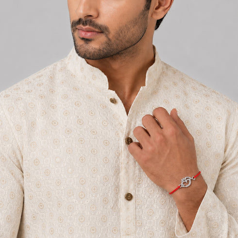 Zarkan Precious Silver OM Rakhi With Roli Chawal