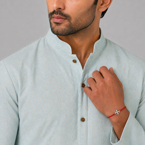 Zarkan Pure Silver 925 Swastik Rakhi With Roli Chawal
