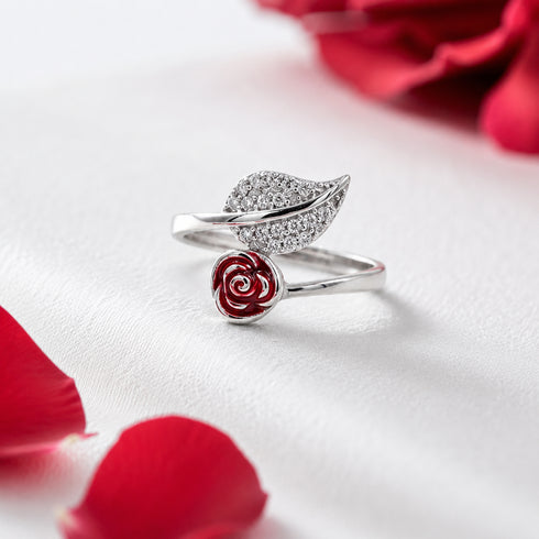 Zarkan Ravishing Rose Gold with leaf Silver RIng