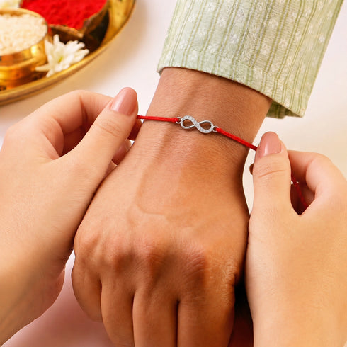 Zarkan Infinity Love Precious Silver Rakhi With Roli Chawal