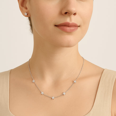 Zarkan Shining Star Sterling Silver Pendant Set