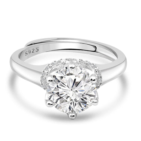 Moissanite 2 Carat Diamond Classic 925 Pure Silver Engagement Ring for women - Free Size