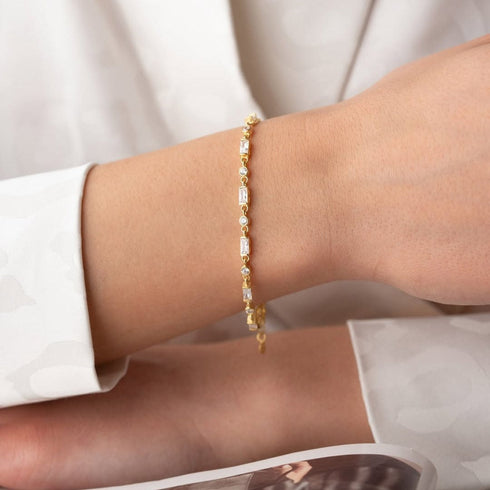 Hallmark Silver Gold Baguette Stone Detailed Bracelet