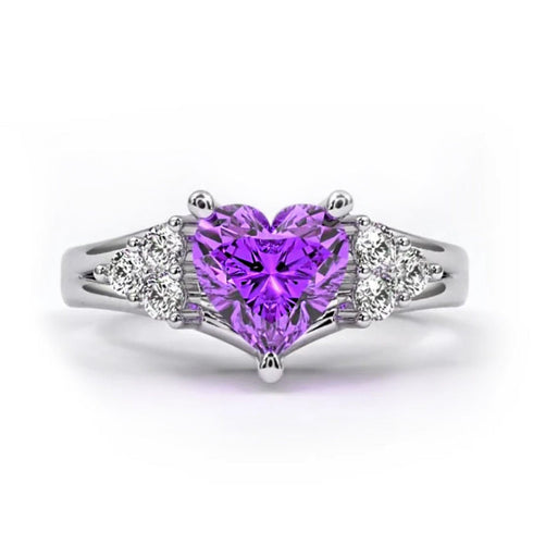 Hallmarked Silver Royal Amethyst Diamond Love Ring