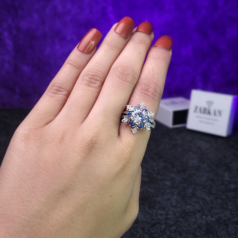 Hallmark Silver Premium White & Blue American Diamond Ring