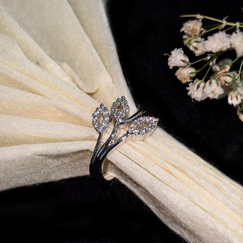 Hallmark Silver Crystal Leaf Trio Ring