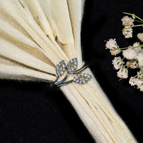 Hallmark Silver Crystal Leaf Trio Ring