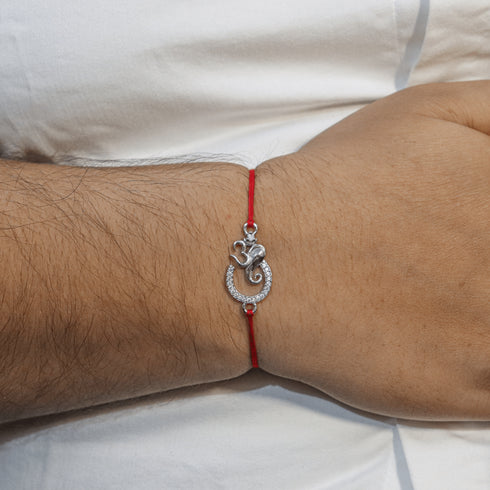 Zarkan Precious Silver Ganesha Rakhi With Roli Chawal