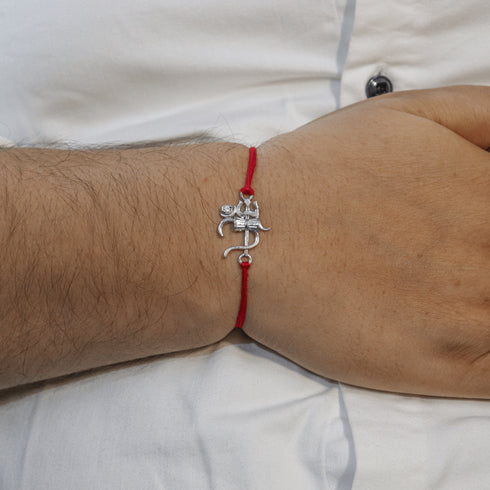 Zarkan Shiva Trishul Precious Silver Rakhi With Roli Chawal