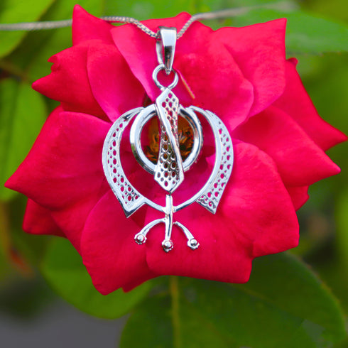 Zarkan 925 Silver Sikh Khanda Pendant With Chain