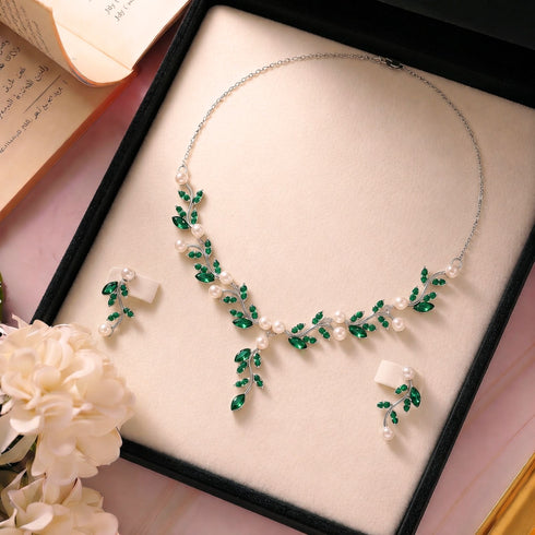 Hallmark Silver Sadabahar Green design Jewelry Set