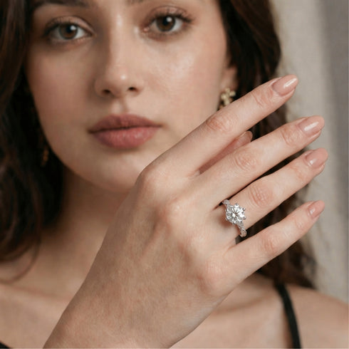 2 Carat Moissanite Diamond Solitaire Royal Love Silver Ring For Women - Free Size