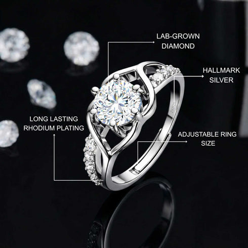 Moissanite Diamond 1 Carat Silver Solitaire Ring For Your Queen for women - Free Size