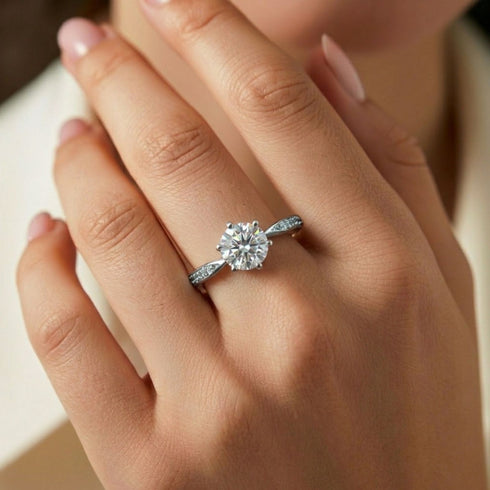 Moissanite Diamond 2 Carat Solitaire 925 Silver Ring for women - Free Size