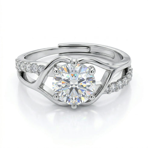 Moissanite Diamond 1 Carat Silver Solitaire Ring For Your Queen for women - Free Size