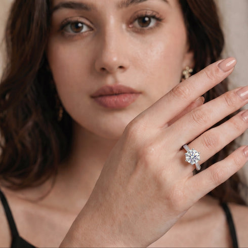 Moissanite Diamond 2 Carat Solitaire 925 Silver Ring for women - Free Size