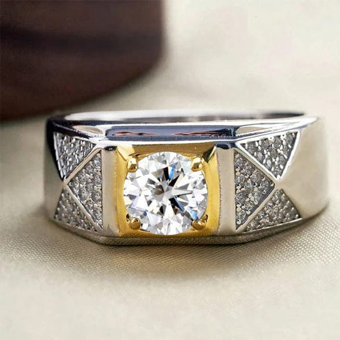 Hallmarked Two Tone Silver Ring With American Diamond For Men