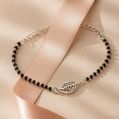 Zarkan Leaf Cut Checkerd Linear Silver Bracelet