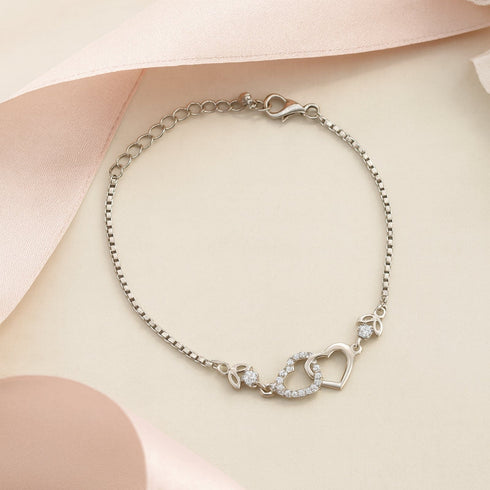 925 Silver Double Trouble Heart Bracelet with Link Chain
