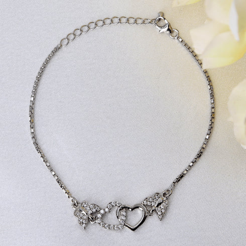 Zarkan 925 Silver Double Heart Butterfly Bracelet