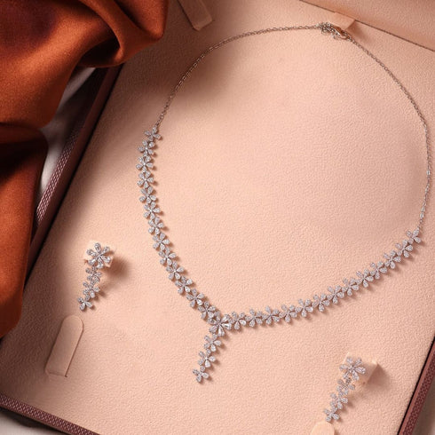 Hallmark Silver American Diamond Eden's Garden Flower Jewelry Set