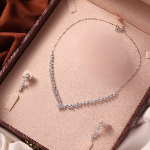 Hallmark Silver American Diamond Crystal Ice Leaf Jewelry Set