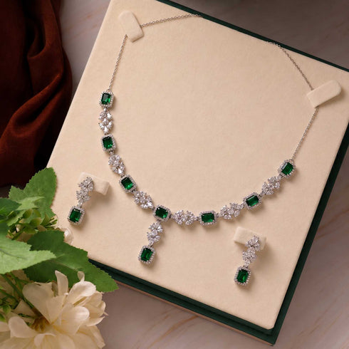 Hallmark Silver Elegance Green Wedding & Engagement Jewellery Set
