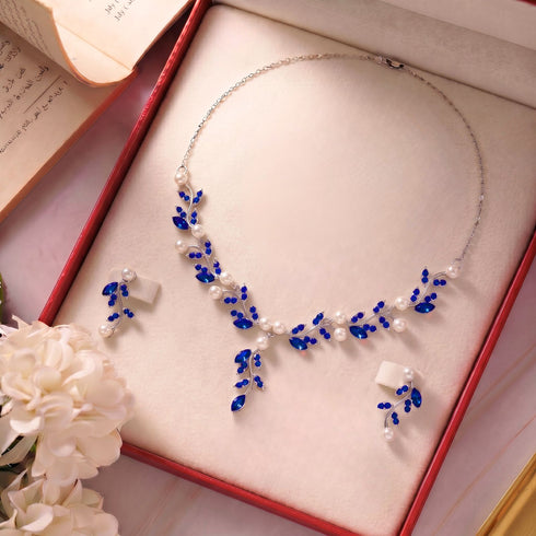 Hallmark Silver Sadabahar Blue Design Jewelry Set