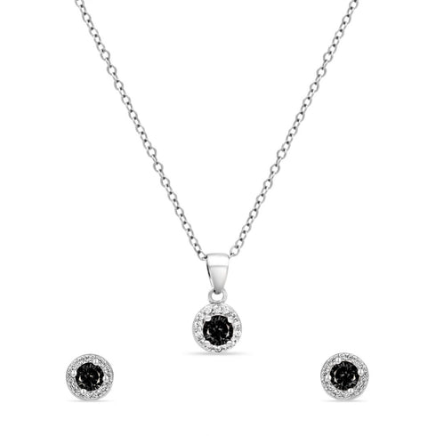 Zarkan Black Delight Dot Silver Jewelry Set