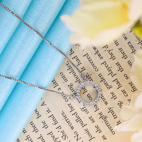 925 Silver Round Cut Diamond Solitaire Pendant