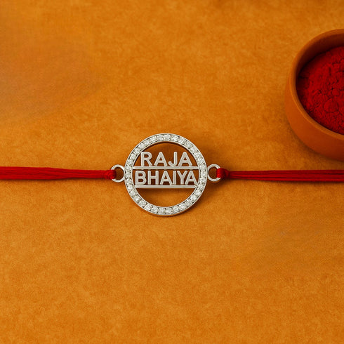 Zarkan Raja Bhaiya Precious Silver Rakhi With Roli Chawal
