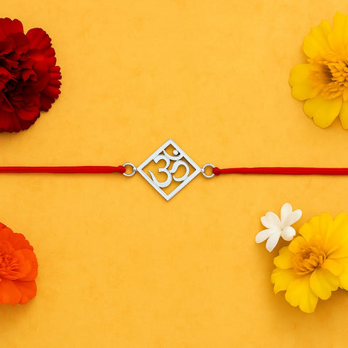 Zarkan OM Pure Silver Rakhi With Roli Chawal
