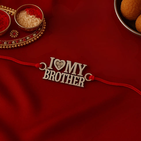 Zarkan I Love My Brother Silver Rakhi With Roli Chawal