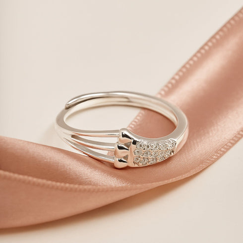 Zarkan Triple Love Heart Silver Zircon Ring