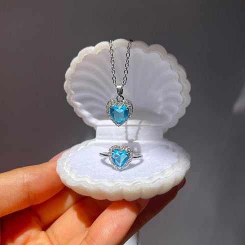 Hallmark Silver Blue Heart Ring And Pendant Gift Set