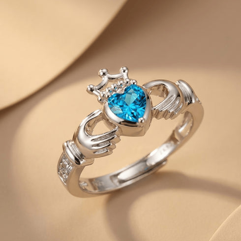 Zarkan Crown Blue Heart 925 Sterling Silver Ring