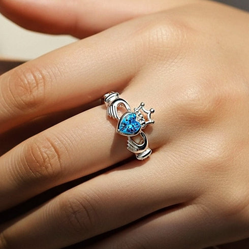 Zarkan Crown Blue Heart 925 Sterling Silver Ring