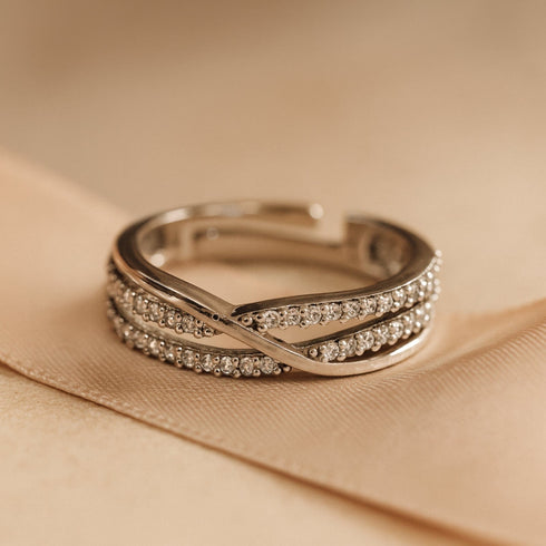 Zarkan 925 Hallmark Slash The Diamonds Pure Silver Adjustable Ring