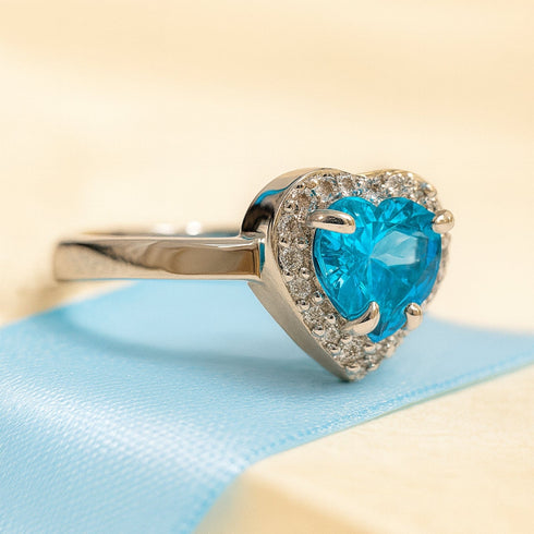 Zarkan 925 Hallmark The Blue Bold Diamond Pure Silver Adjustable Ring