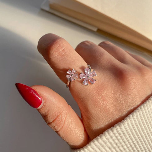 Hallmark Silver Pink Floral Elegance Ring