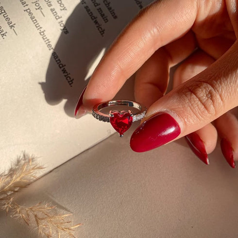 Hallmark Silver Blazing Red Heart Ring