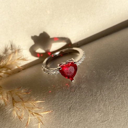 Hallmark Silver Blazing Red Heart Ring