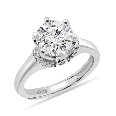 Moissanite 2 Carat Diamond Classic 925 Pure Silver Engagement Ring for women - Free Size