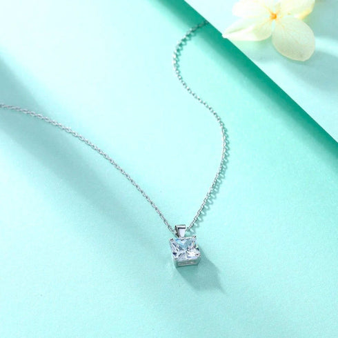 Zarkan 925 Silver Square Cut Diamond Shape Pendant With Link Chain