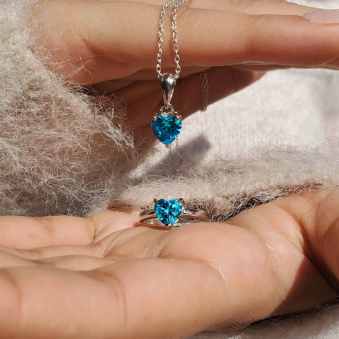 Hallmark Silver Blue Heart Ring And Pendant Gift Set
