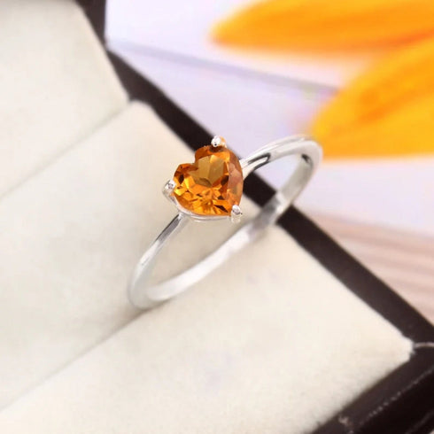 925 Silver Heart Shaped Citrine Bright Yellow AD Ring