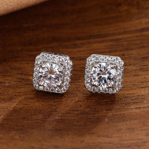 Hallmarked Zarkan Minimal Square Sparkling Silver Studs
