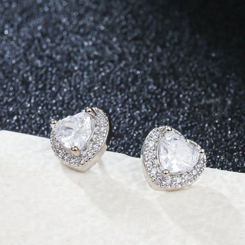 Zarkan 925 American Diamond Heart Shaped Earrings