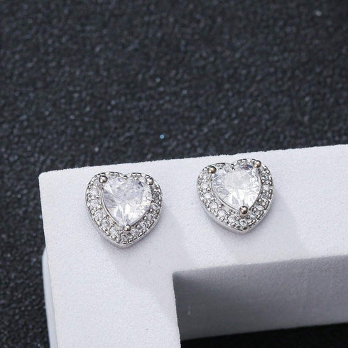 Zarkan 925 American Diamond Heart Shaped Earrings